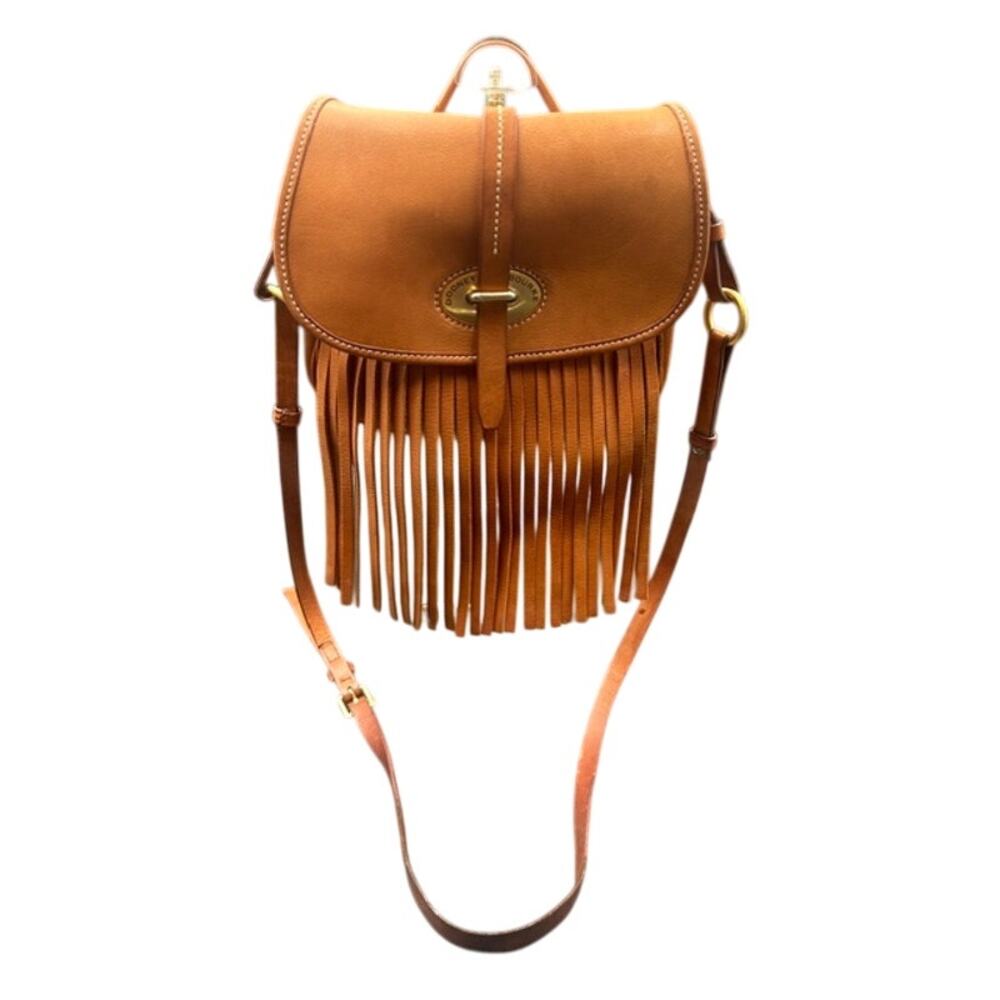 Dooney & Bourke Lulu Fiona Leather Fringe Saddle Crossbody Bag Brown Boho Purse
